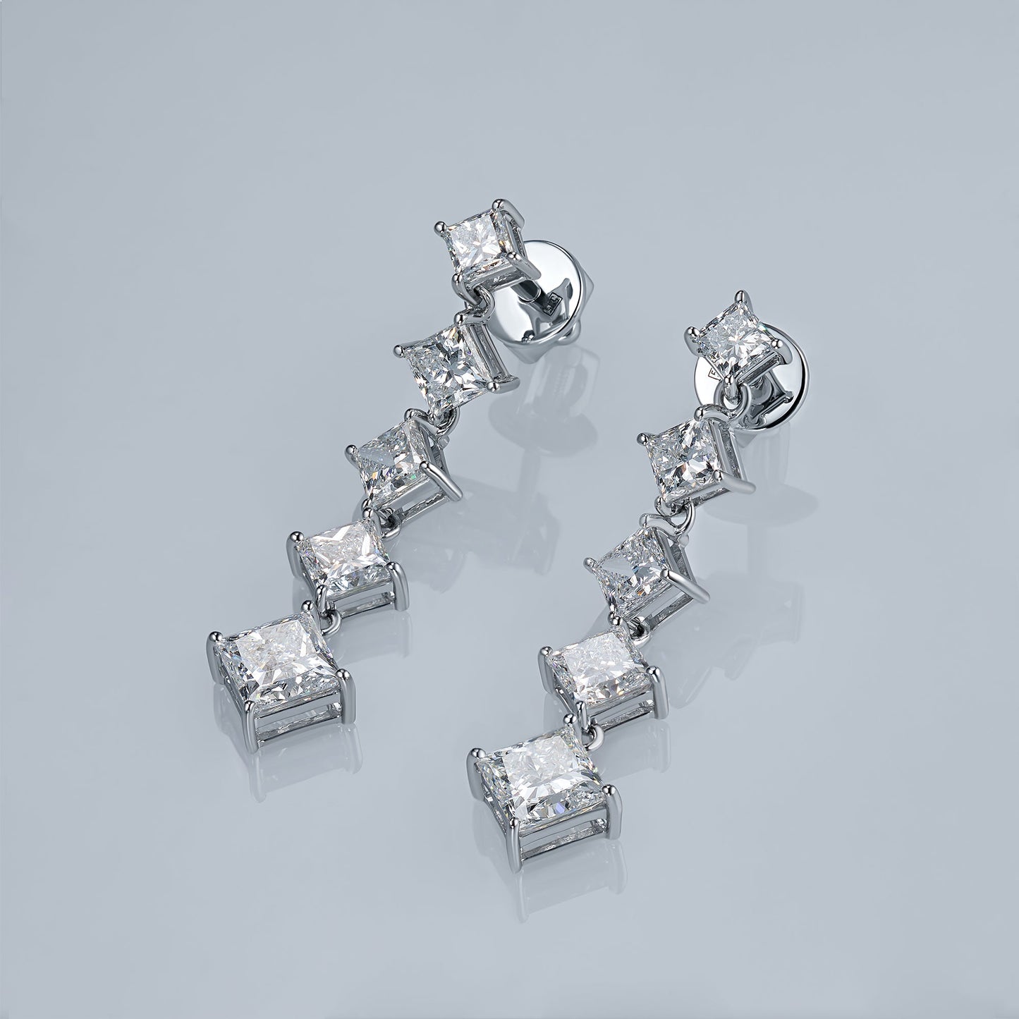 14K White Gold Earring Studs with 10 Princess-Cut Lab-Created Diamonds - Which Mark