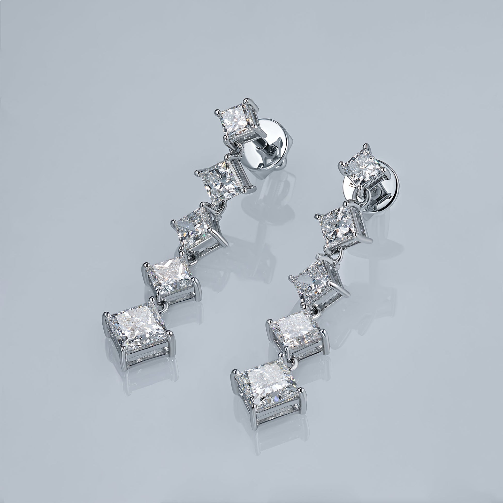 14K White Gold Earring Studs with 10 Princess-Cut Lab-Created Diamonds - Which Mark
