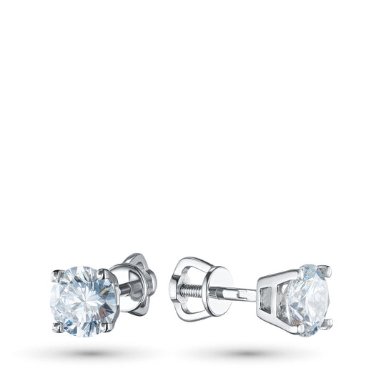 14K White Gold Earring Studs with 2 Round-Cut Lab-Created Diamonds - Which Mark