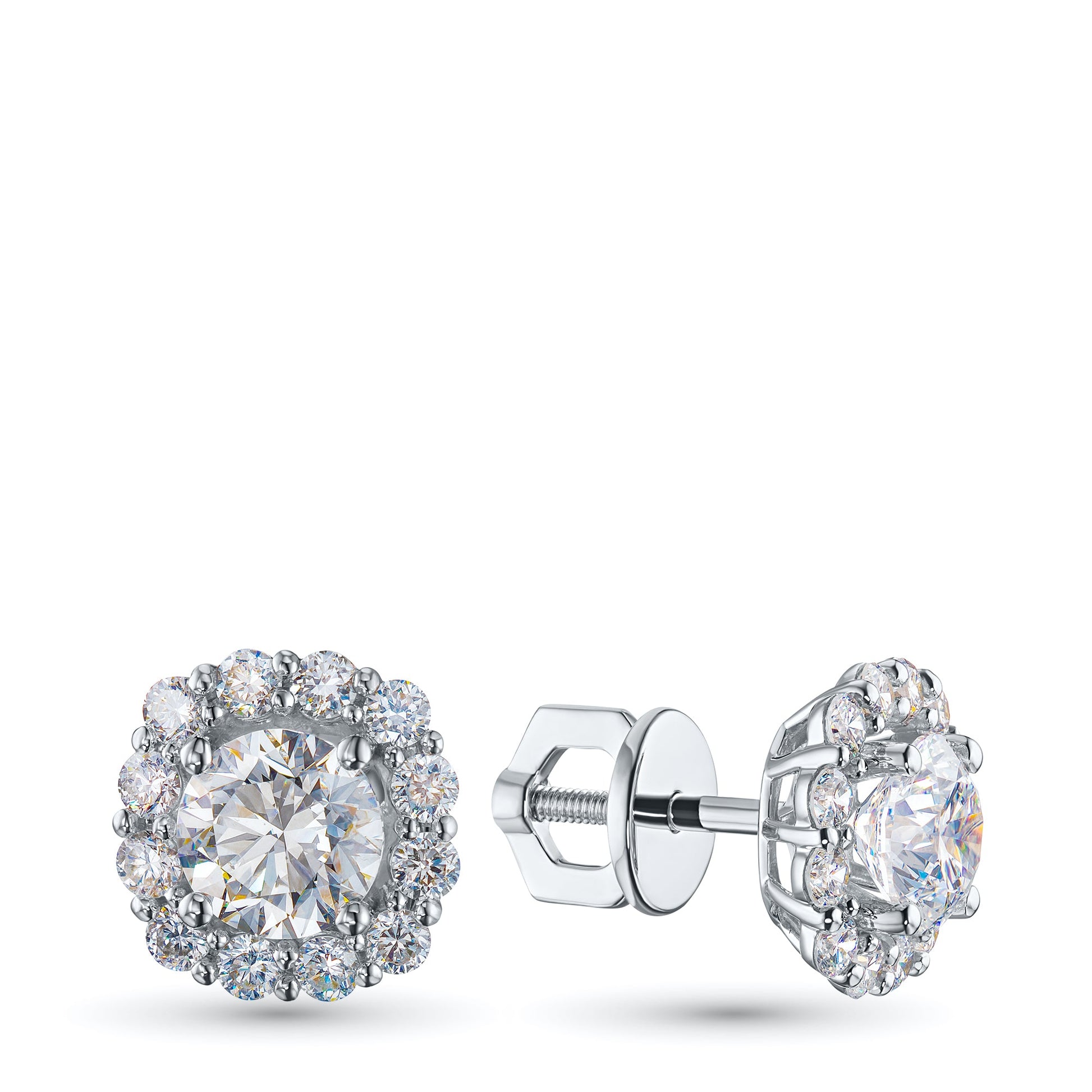 White Gold Earring Studs with 26 Round-Cut Lab-Created Diamonds 2.63 - Which Mark
