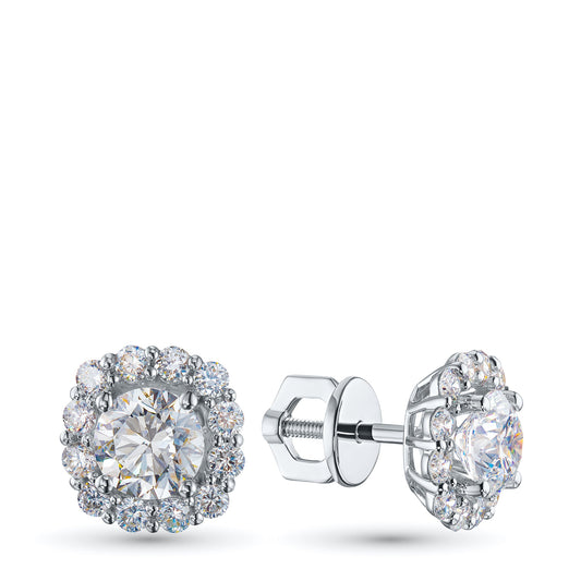 White Gold Earring Studs with 26 Round-Cut Lab-Created Diamonds 2.63 - Which Mark