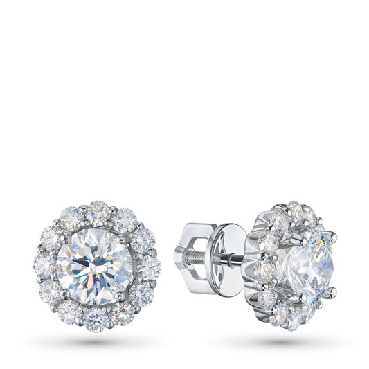 14K White Gold Earring Studs with 26 Round-Cut Lab-Created Diamonds - Which Mark