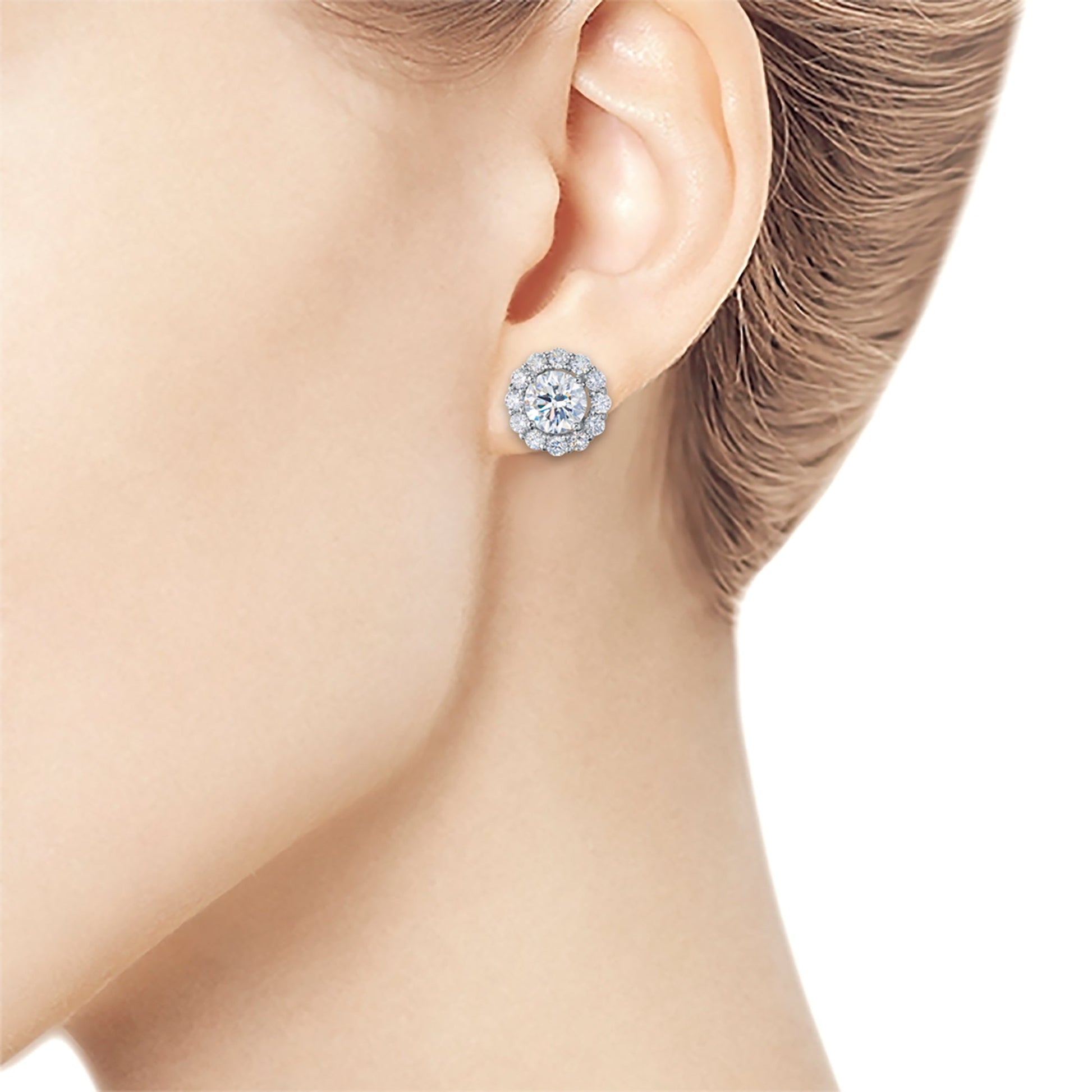 14K White Gold Earring Studs with 26 Round-Cut Lab-Created Diamonds - Which Mark