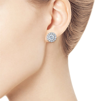14K White Gold Earring Studs with 26 Round-Cut Lab-Created Diamonds - Which Mark