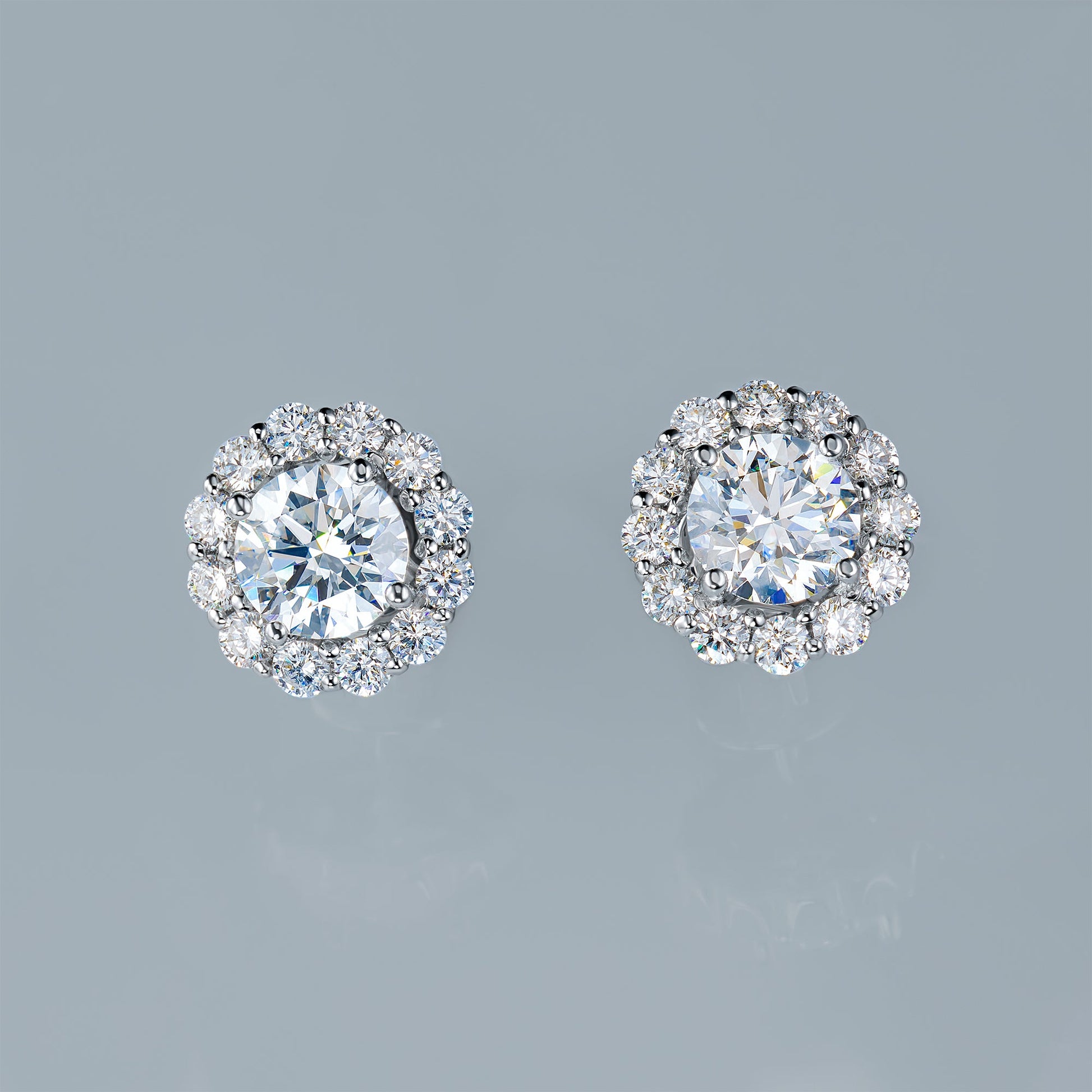 14K White Gold Earring Studs with 26 Round-Cut Lab-Created Diamonds - Which Mark