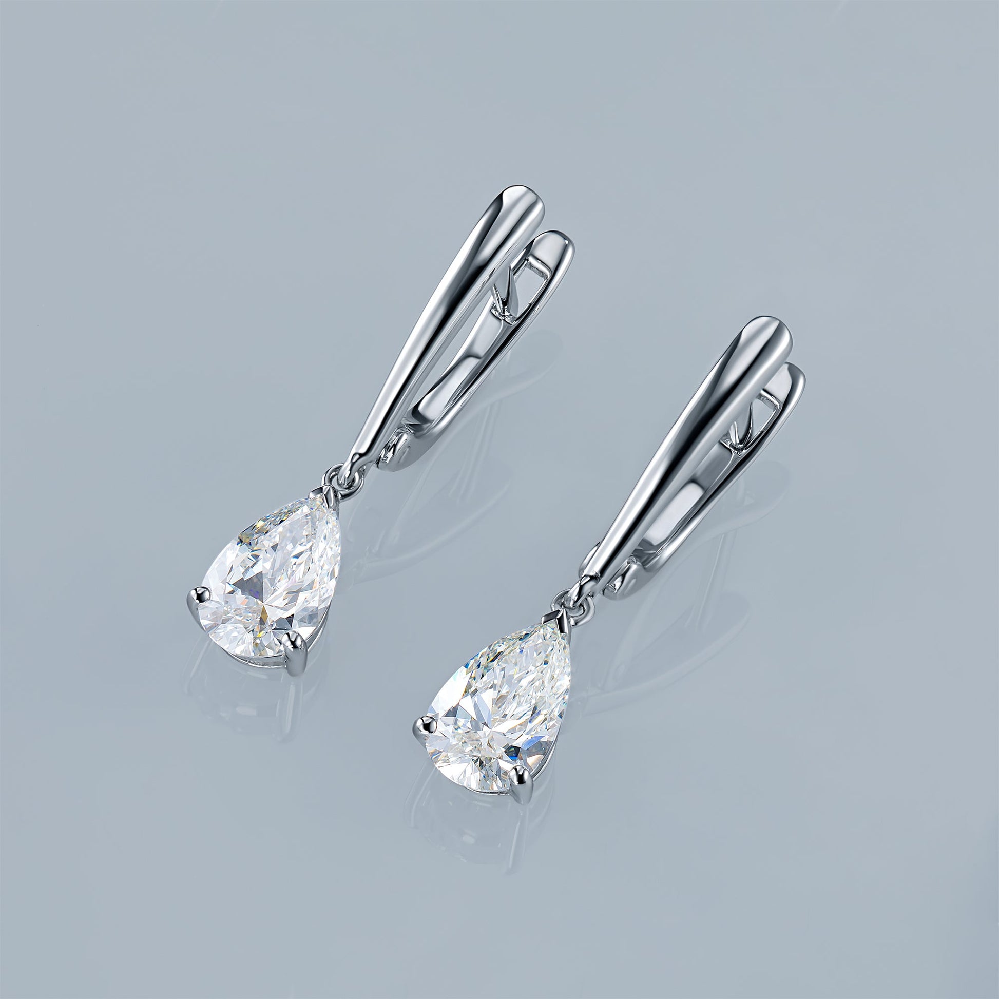 14K White Gold Earrings with 2 Pear-Cut Lab-Created Diamonds 2.05 - Which Mark