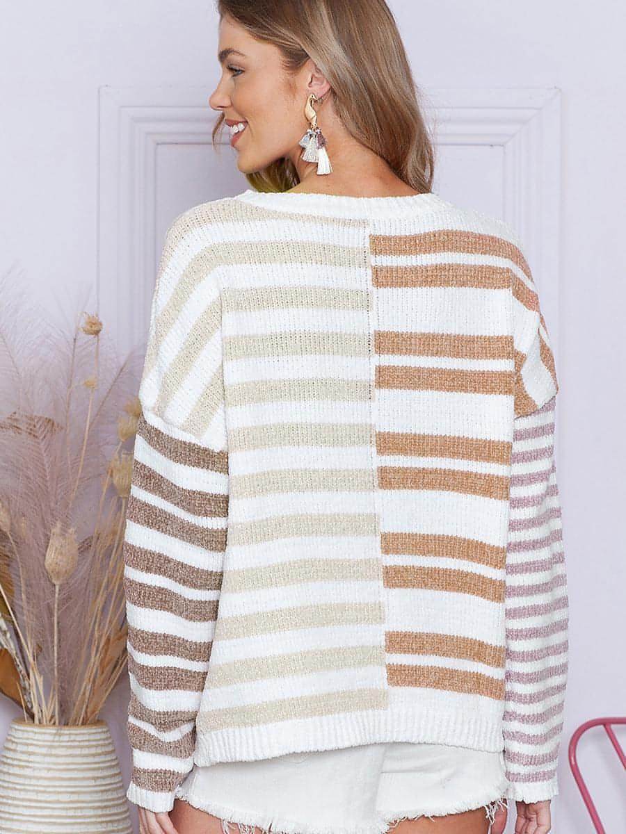 Simple Versatile Striped Printed Sweater For Women - Which Mark