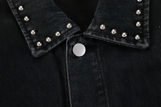 Heavy Beaded Black Denim Jacket For Men And Women - Which Mark