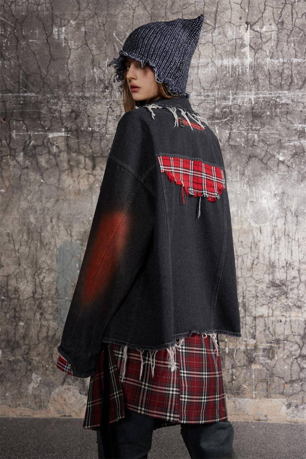A1. Color Matching Cat Raw-cut Edges Washed And Worn Loose Lapels Coat - Which Mark