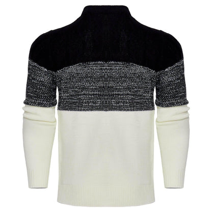Men's Casual Color Block Long Sleeve Cable Knit Pullover Sweater - Which Mark