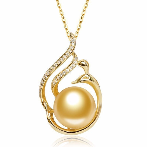 11-12mm 925 Silver Saltwater Gold Pearl Pendant - Which Mark