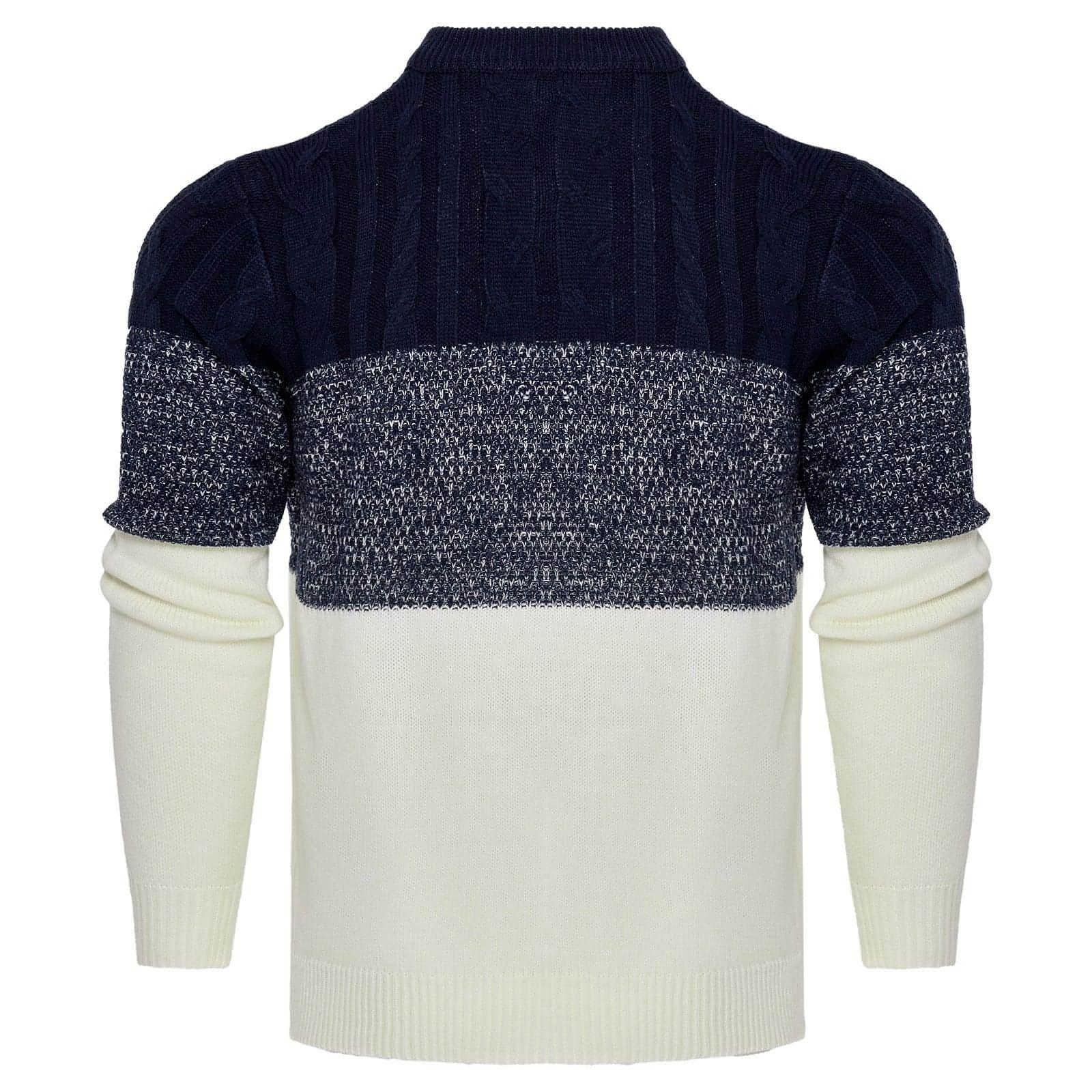 Men's Casual Color Block Long Sleeve Cable Knit Pullover Sweater - Which Mark