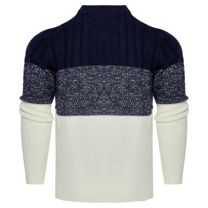 Men's Casual Color Block Long Sleeve Cable Knit Pullover Sweater - Which Mark