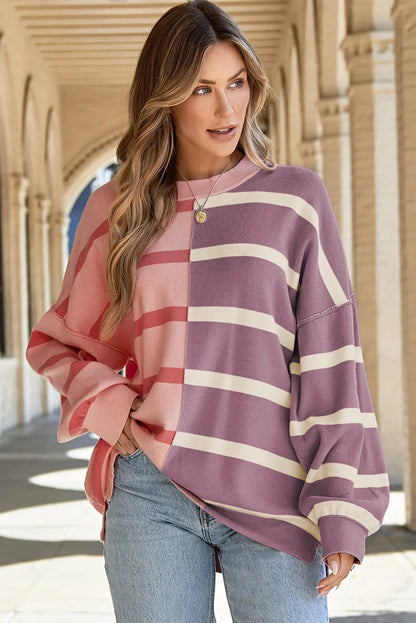 Pink Stripe Colorblock Oversized Sweater - Which Mark
