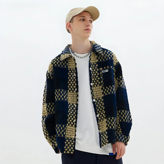 Retro Plaid Stitching Lapel Jacket For Men - Which Mark