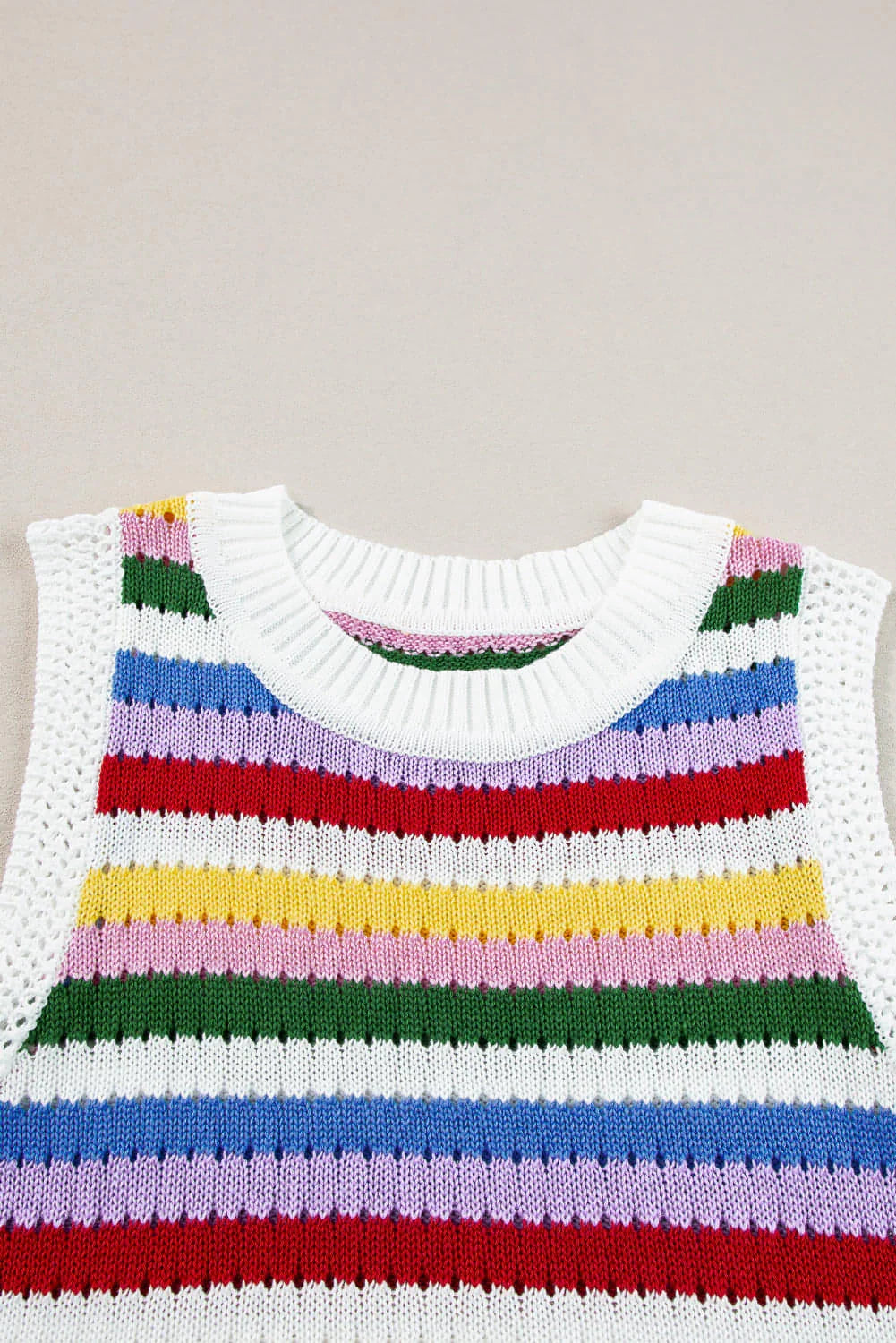 Multicolour Striped Knitted Eyelet Slim Sweater Vest - Which Mark