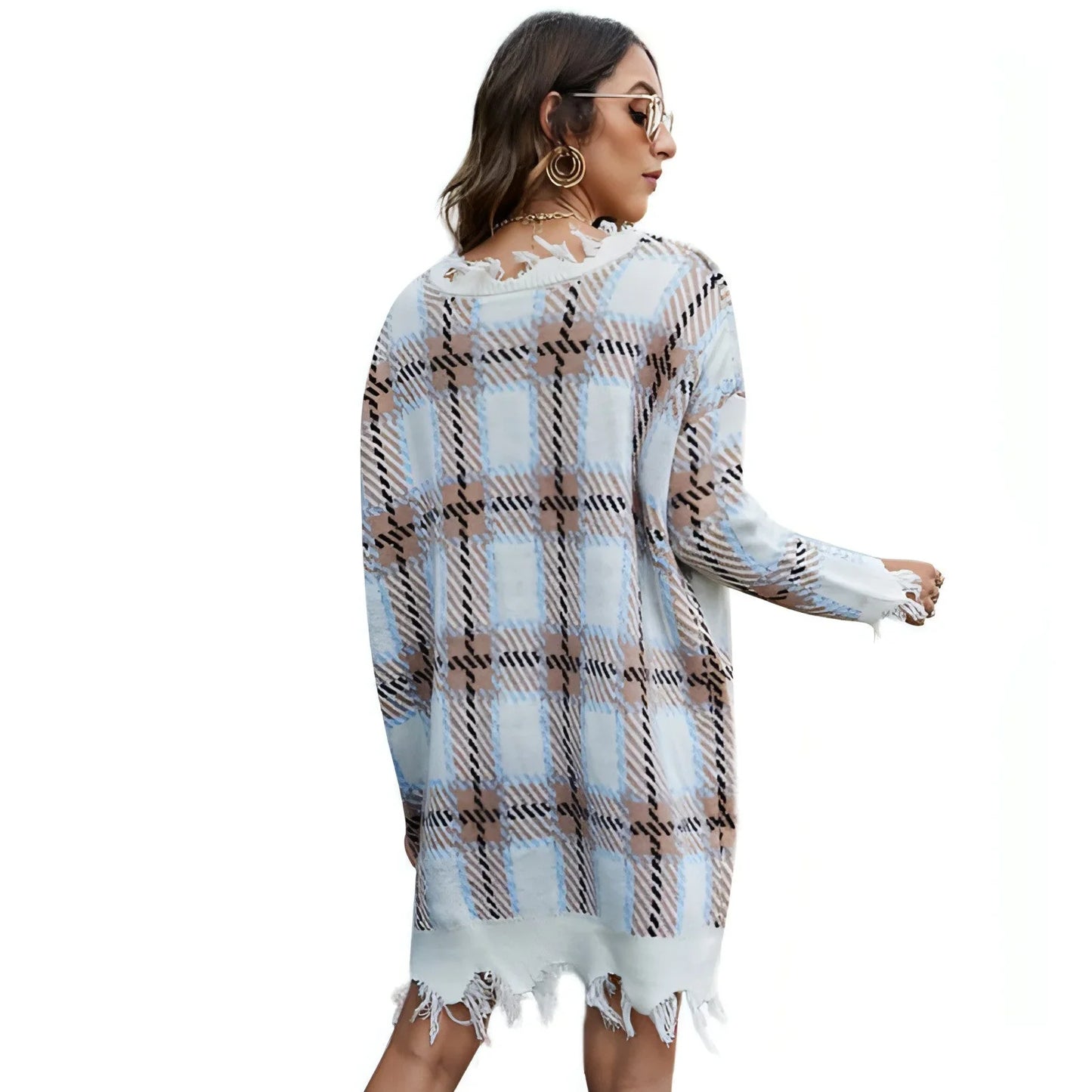 A1. Lazy Style Long Sleeve Pullover Sweater Plaid Base Knitting Dress - Which Mark
