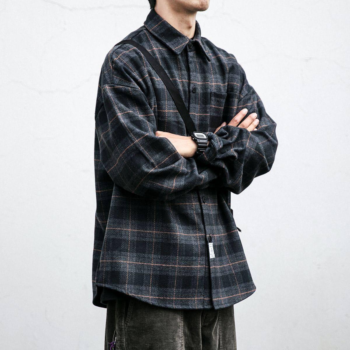Autumn Winter Retro Sanding Padded Plaid DressShirt Men - Which Mark