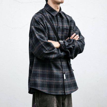 Autumn Winter Retro Sanding Padded Plaid DressShirt Men - Which Mark