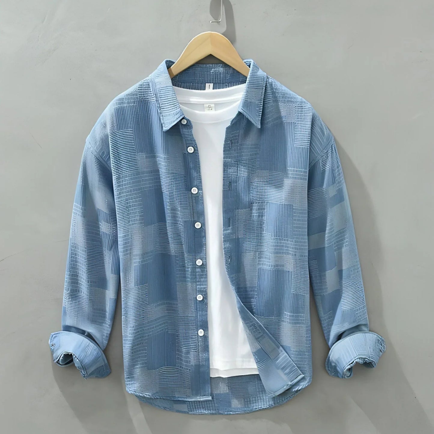 Jacquard Color Matching Casual Denim Long-sleeved DressShirt Men's - Which Mark