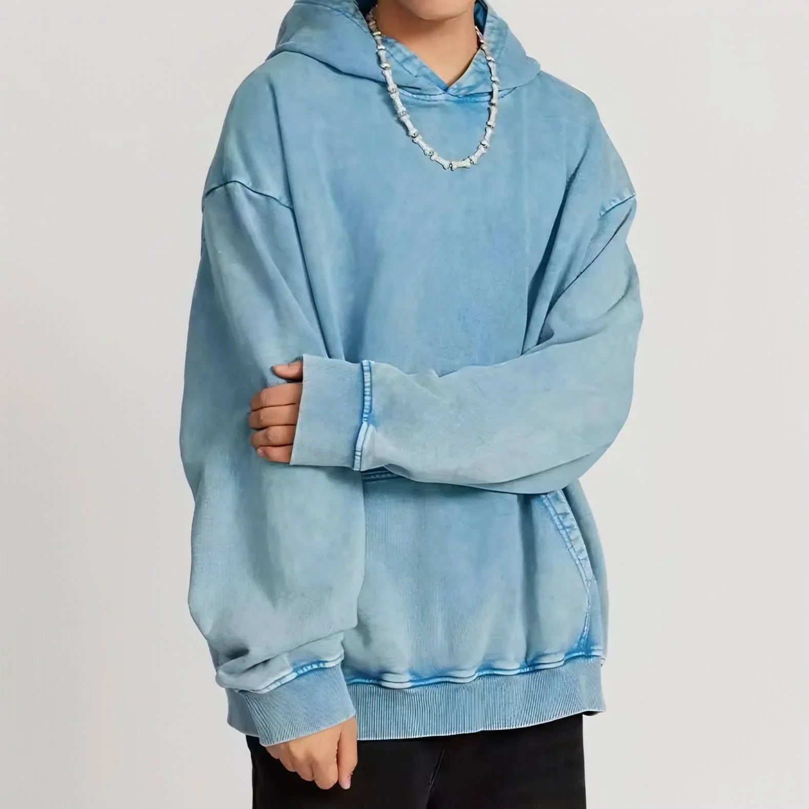 Thickened Washed Old Gradient Solid Color Batik Hooded Sweater For Men - Which Mark