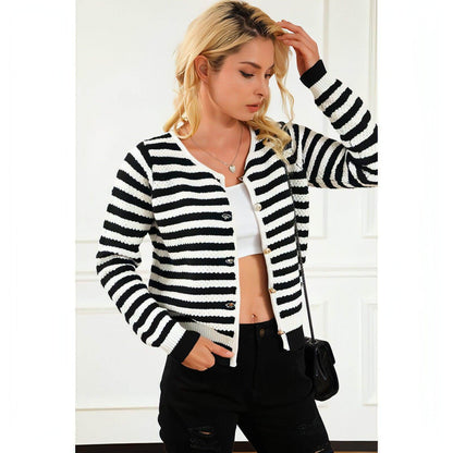 Women's Contrasting Striped Cardigan Sweater - Which Mark
