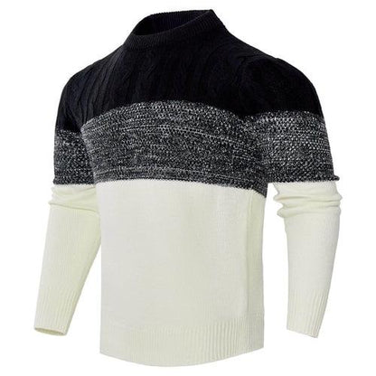 Men's Casual Color Block Long Sleeve Cable Knit Pullover Sweater - Which Mark