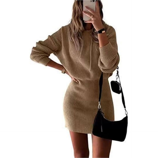 Casual Dress Mid-length Hooded Cinched Waist Sweater - Which Mark
