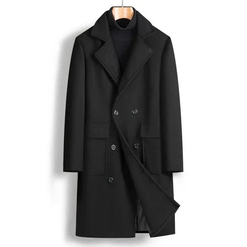 Fall Winter Men Double Breasted Mid-length Trench Coat - Which Mark