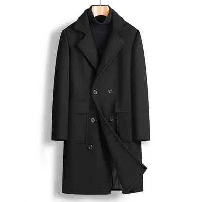 Fall Winter Men Double Breasted Mid-length Trench Coat - Which Mark