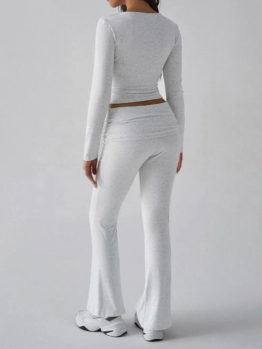 Devine Square Neck Long Sleeve Top and Pants Set - Which Mark