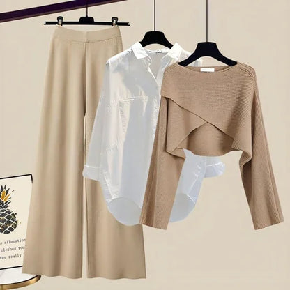 A.1 Knitted Sweater Wide Leg Pants Three-piece Set Autumn And Winter - Which Mark