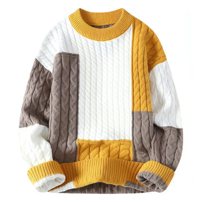 Men's Crew Neck Pullover Sweater Color Contrast Patchwork - Which Mark
