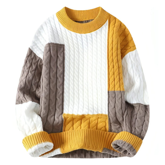 Men's Crew Neck Pullover Sweater Color Contrast Patchwork - Which Mark