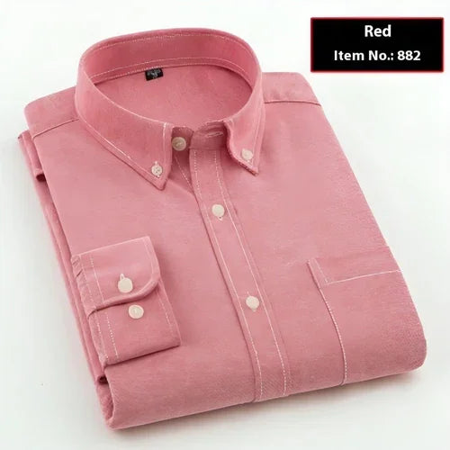 Men's Oxford Pure Color Slim Shirt For Young And Middle-aged People - Which Mark