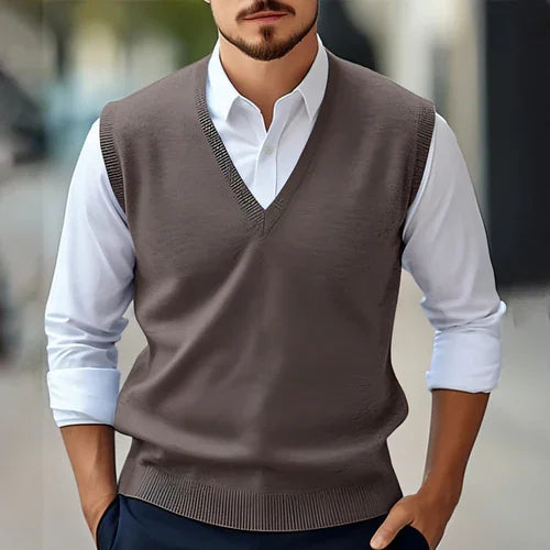 Men's Sleeveless Sweater Vest Casual Solid Color And V-neck - Which Mark