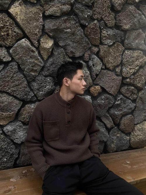 Henry Collar Round Neck Old Money Style Sweater For Men - Which Mark