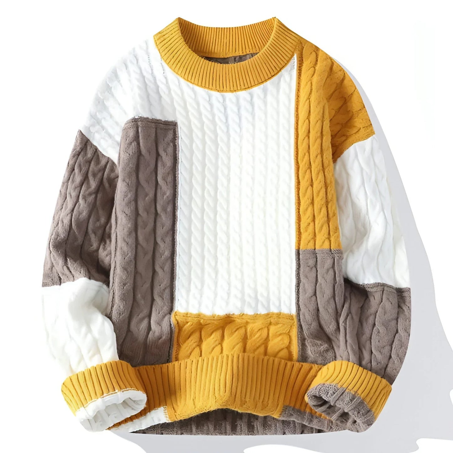 Men's Crew Neck Pullover Sweater Color Contrast Patchwork - Which Mark