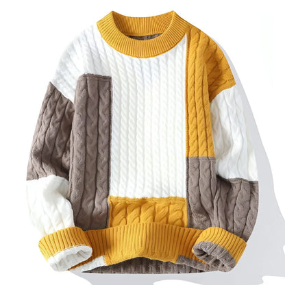 Men's Crew Neck Pullover Sweater Color Contrast Patchwork - Which Mark