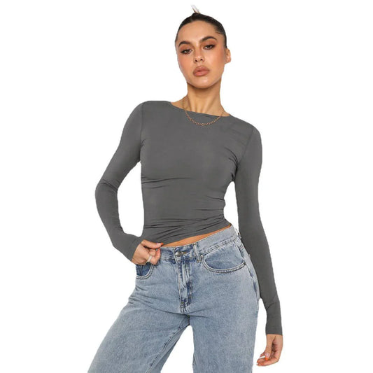 A1. Knitwear Tight Casual Long Sleeve T-shirt Women - Which Mark