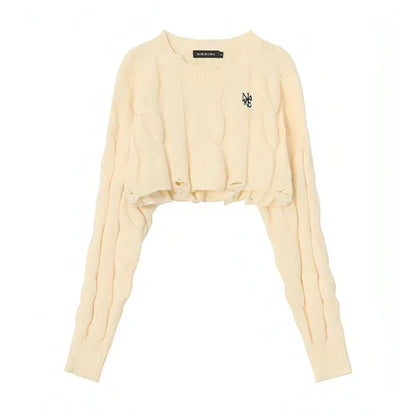 Short Long Sleeve Lazy Wind Pullover Knit Sweater Spice Girl Crew Neck - Which Mark
