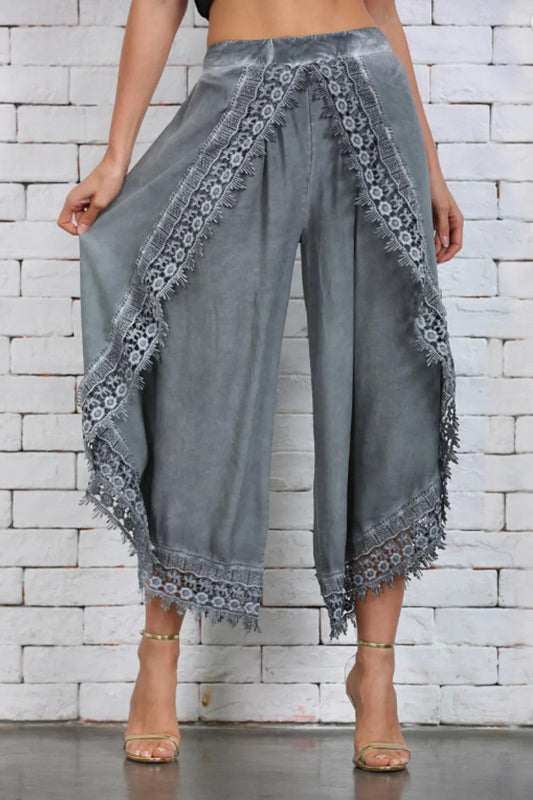 Full Size Lace Detail Wide Leg Pants Plus Size - Which Mark