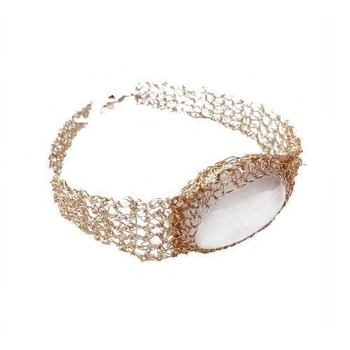 14k Gold Wire Natural White Chalcedony Bracelet - Which Mark