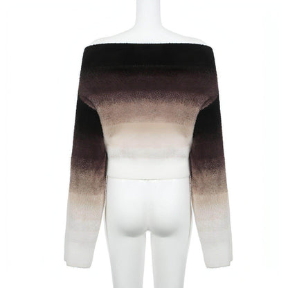 Gradient Off-neck Long-sleeved Woolen Top Women Sweater - Which Mark
