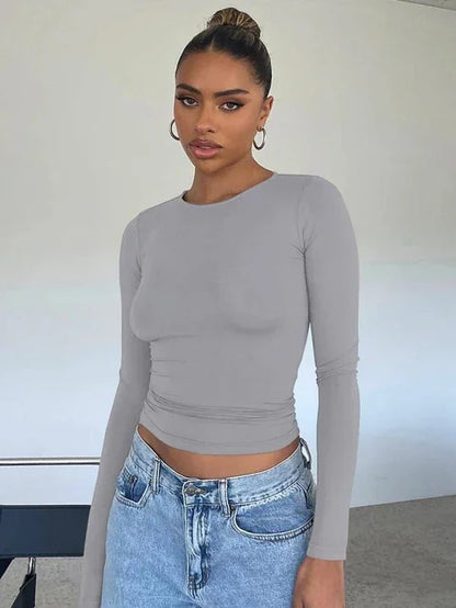 A1. Knitwear Tight Casual Long Sleeve T-shirt Women - Which Mark