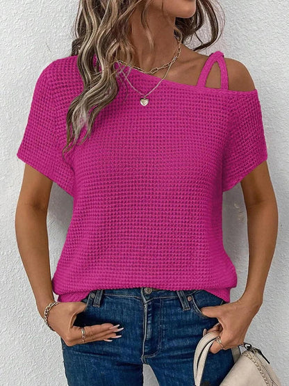 Asymmetrical Neck Short Sleeve T-Shirt - Which Mark