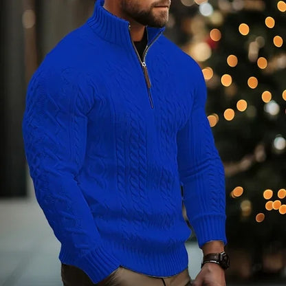 Men's Knitwear Half Zipper Coat Solid Color Twisted Thickened Sweater - Which Mark