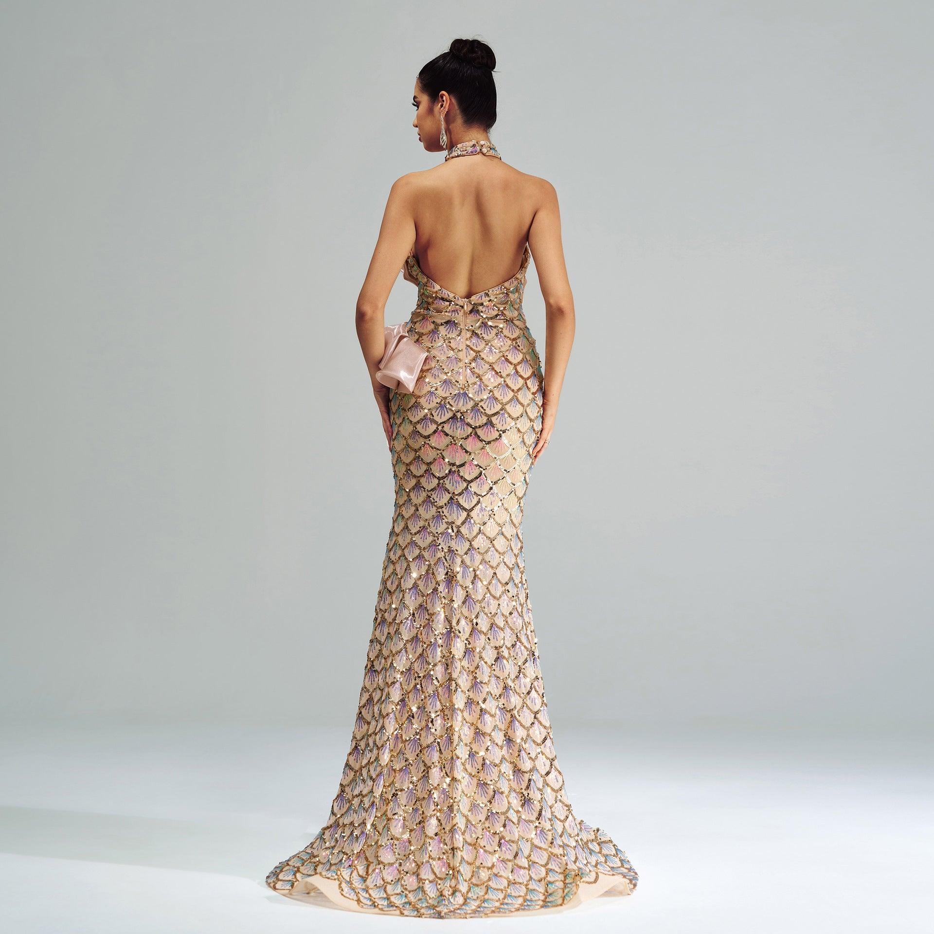“Champagne Glam” Halter Mermaid Dress – Luxury for Elite Occasions - Which Mark