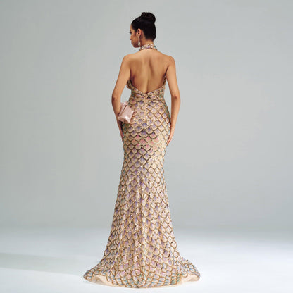 “Champagne Glam” Halter Mermaid Dress – Luxury for Elite Occasions - Which Mark