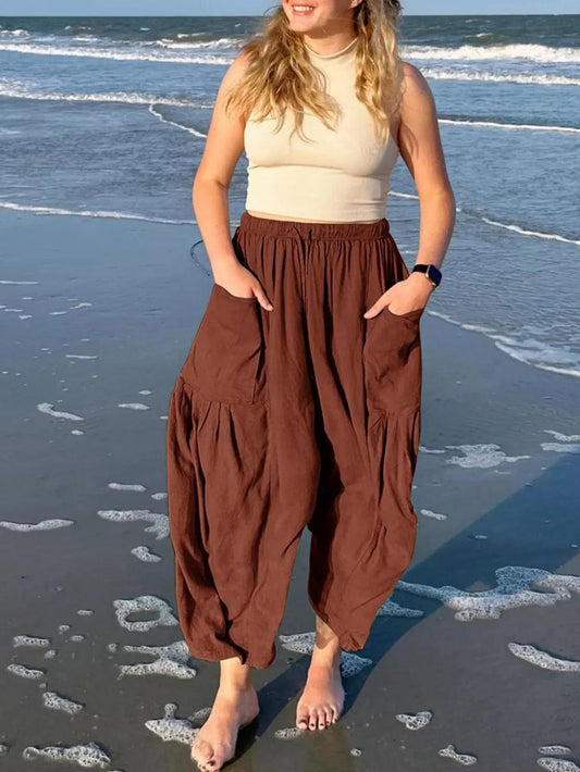 Full Size Drawstring Pants with Pockets Plus Size - Which Mark